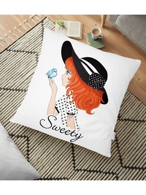 RealHomes Fashion Girl Dijital Baskılı Modern Yer Minderi - 70 x 70 cm