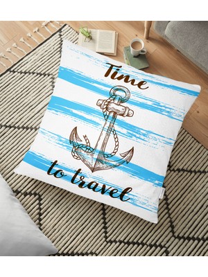 RealHomes Time To Travel Denizci Desenli Modern Yer Minderi - 70 x 70 cm