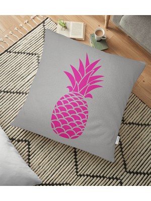 RealHomes Gri Zemin Ananas Baskılı Dijital Yer Minderi - 70 x 70 cm