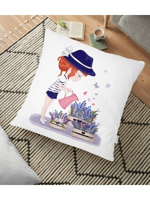 RealHomes Kız Temalı Dijital Baskılı Dekoratif Yer Minderi - 70 x 70 cm