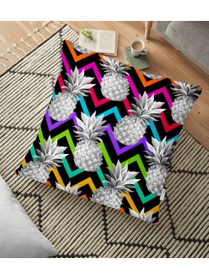 RealHomes Siyah Zigzag Temalı Ananas Desenli Modern Yer Minderi - 70 x 70 cm