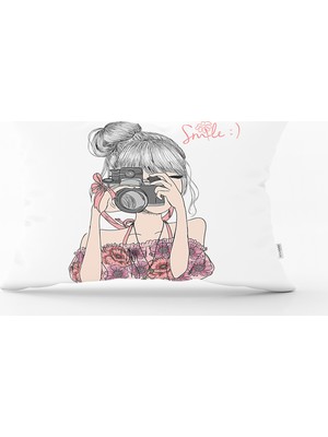 RealHomes Fashion Girl Dijital Baskılı Modern Dikdörtgen Yastık Kırlent Kılıfı