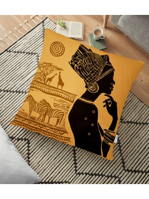 RealHomes African Etnik Tasarım Dijital Baskılı Dekoratif Yer Minderi - 70 x 70 cm