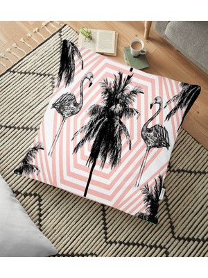 RealHomes Flamingo Desenli Dijital Baskılı Dekoratif Yer Minderi - 70 x 70 cm