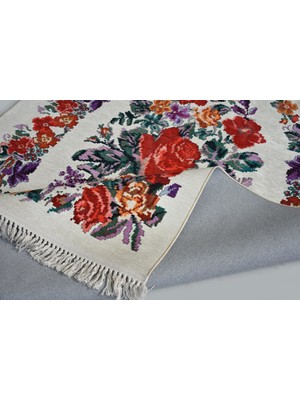 Halı Special Çiçek Desenli Beyaz Yıkanabilir İnce Yazlık Kilim - HS82021