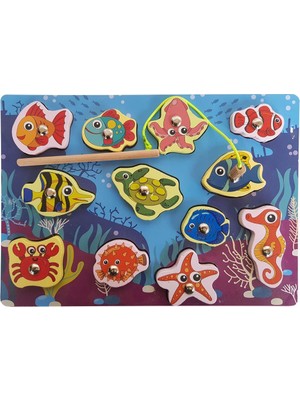 Woodylife Ahşap Çocuk Oyuncak Balık Tutma Oyunu Montessori Okyanus Seti Eğitici Geliştirici Oyuncak