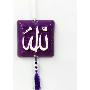Püsküllü Allah Yazılı Mor Seramik Duvar Askısı