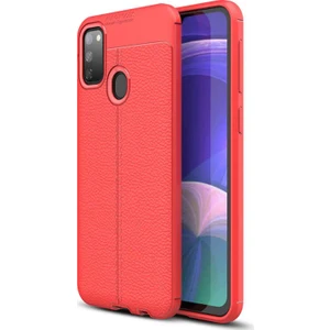 Case 4U M30S Kılıf Rugan Armor Deri Görünümlü Yüksek Kalite Silikon Niss Kırmızı