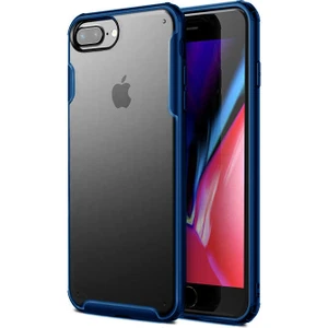 Case 4U Apple iPhone 7-8 Plus Kılıf Renkli Silikon Kenarlı Sert Volks Arka Kapak Lacivert