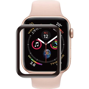 Case 4U Apple Watch Uyumlu Seri 5 44mm Tam Kaplayan Kavisli Cam Ekran Koruyucu Siyah