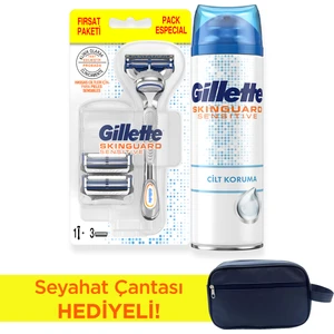 Skinguard Tıraş Makinesi + 3lü Yedek Bıçak + 250 ml Traş Jeli + Çanta Hediyeli