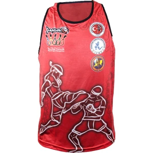 Muay Thai Federasyon Logolu Dijital Baskılı Atlet-Kırmızı