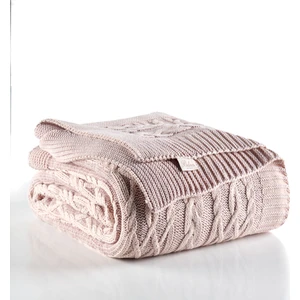Örgü Çift Kişilik Battaniye Pudra