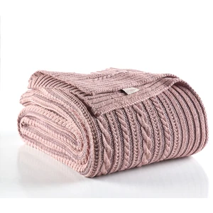 Örgü Çift Kişilik Battaniye Koyu Pudra