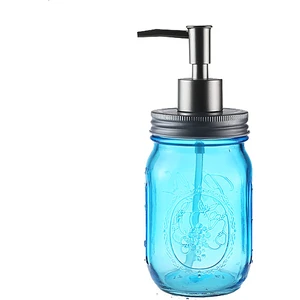Cam Sıvı Sabunluk,çiçek Desenli Mavi