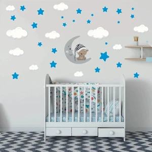 Kt Decoration Uyuyan Ayıcık, Yıldızlar ve Bulutlar Çocuk Odası Duvar  Dev Set