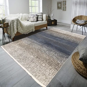 Halı Klasik 2574 Mavi-Bej 80x150 cm Spor Saçaklı Halı