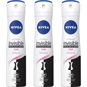Invisible Black & White Clear Sprey Deodorant 150 ml x 3 Adet
