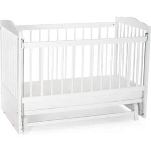 Ahşap Lake Beyaz Renk Anne Yanı Beşik 3 Kademeli Sallanan Ahşap Beşik 60 x 120 cm - Mavi Balina Uyku Setli & Soft Yataklı