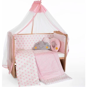 Ahşap Organik Beşik Anne Yanı Beşik 3 Kademeli Lüx Bebek Beşiği 60 x 120 cm - Pembe Yıldız Uyku Setli & Soft Yataklı