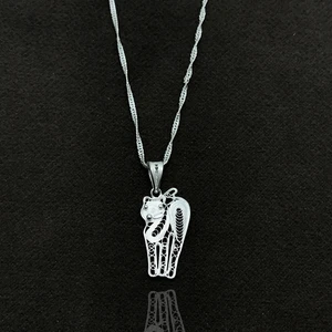 Midyat Nurtaş Gümüş Kedi Model El İşçiliği Telkari Gümüş Kadın Kolye