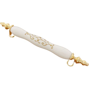 Porselen Görünümlü Kulp Ezgi Sarı Yaldızlı 128 mm Dolap Vestiyer Çekmece