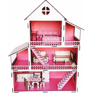Woodylife Hediyeli Oyuncak Ahşap Ev Portatif Bebek  Çocuk Oyun Evi