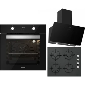 Siyah Ankastre Set :soho Siyah 60 cm Cam Davlumbaz , CS5335B01 Siyah Ankastre  Cam Ocak , B06502B01 Siyah Ankastre Fırın