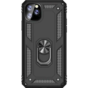 Apple iPhone 11 Pro Max Kılıf Vega Standlı Yüzüklü Mıknatıslı + Nano Ekran Koruyucu + Kalem Siyah