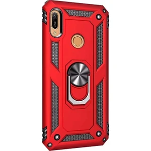 Huawei Honor 8a Kılıf Vega Standlı Yüzüklü Mıknatıslı + Nano Ekran Koruyucu + Kalem Kırmızı