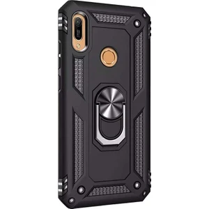 Huawei Honor 8a Kılıf Vega Standlı Yüzüklü Mıknatıslı + Nano Ekran Koruyucu + Kalem Siyah