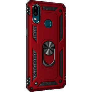 Samsung Galaxy A10s Kılıf Çift Katman Zırh Koruma Yüzüklü Vega Kırmızı