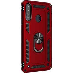Samsung Galaxy A20s Kılıf Çift Katman Zırh Koruma Yüzüklü Vega Kırmızı