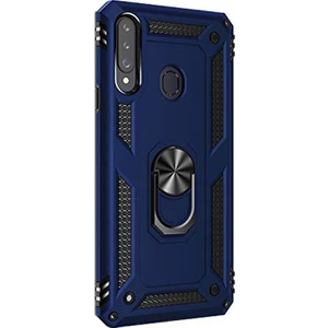 Samsung Galaxy A20s Kılıf Çift Katman Zırh Koruma Yüzüklü Vega + Nano Ekran Koruyucu Lacivert