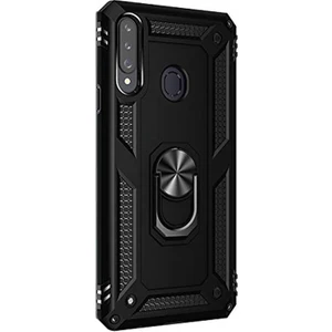 Samsung Galaxy A20s Kılıf Çift Katman Zırh Koruma Yüzüklü Vega + Nano Ekran Koruyucu Siyah