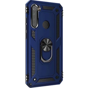 Xiaomi Redmi Note 8 Kılıf Çift Katman Zırh Koruma Yüzüklü Vega + Nano Ekran Koruyucu Lacivert