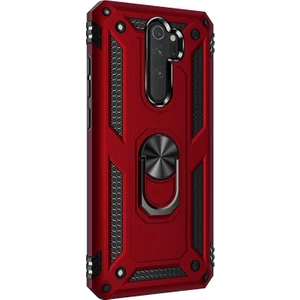 Xiaomi Redmi Note 8 Pro Kılıf Çift Katman Zırh Koruma Yüzüklü Vega Kırmızı