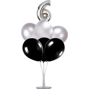 7 'li Balon Stand Demeti 6 Yaş Gümüş Siyah Balon