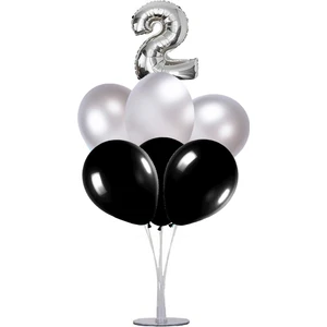 7 'li Balon Stand Demeti 2 Yaş Gümüş Siyah Balon