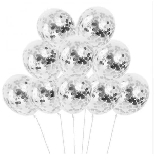 10 'lu Gümüş Konfetili Şeffaf Balon Seti