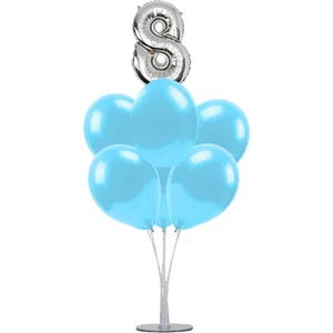 7 'li Balon Stand Demeti 8 Gümüş Mavi Balon