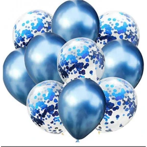 10 'lu Mavi Konfetili Krom Balon Seti