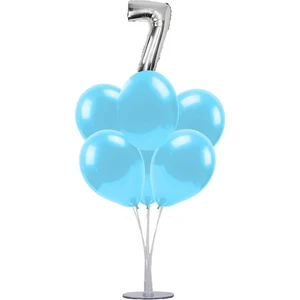 7 'li Balon Stand Demeti 7 Gümüş Mavi Balon