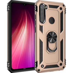 Xiaomi Redmi Note 8 Kılıf Yüzüklü Standlı Lüx Silikon + 5D Tam Ekran Koruyucu Cam - Gold