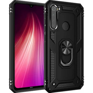 Xiaomi Redmi Note 8 Kılıf Yüzüklü Standlı Lüx Silikon + Kırılmaz Cam - Siyah