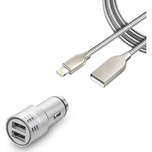 iPhone Uyumlu Metal Hızlı Araç Şarj Cihazı Metal Kablo Çift Giriş USB 3.1