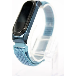 Case 4U Xiaomi Mi Band 4 - Mi Band 3 Metal Çerçeveli Cırtlı Hasır Desenli Renkli Kordon Gökyüzü Mavisi