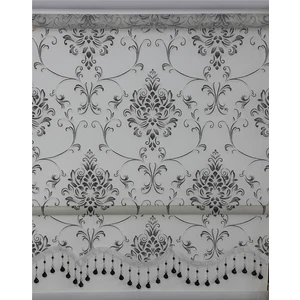 Zebraevim Siyah Damask Çift Mekanizmalı Tül Stor Perde Boncuklu