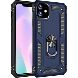 iPhone 11 Pro Max Kılıf Vega Yüzüklü Araç İçi Mıknatıslı Yeni Nesil Tam Koruma Kılıf - Lacivert