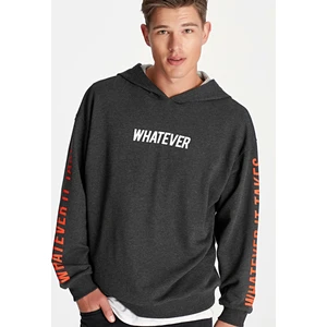 Erkek Whatever Baskılı Gri Oversize Sweatshirt 065835-29822